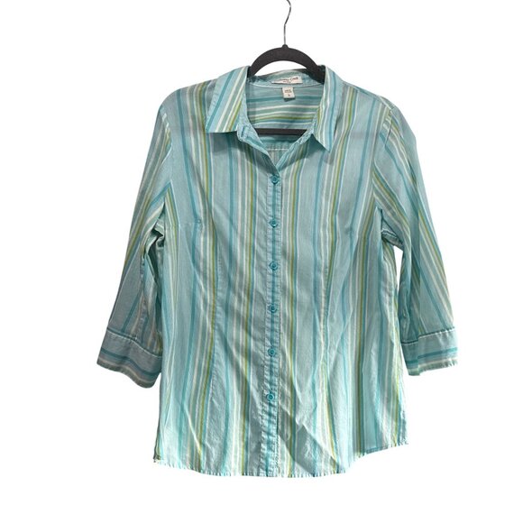Coldwater Creek Tops - Coldwater Creek Womens No Iron Striped Button-Down Shirt Size L/14 100% Cotton